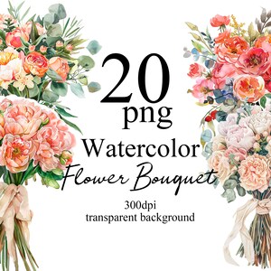 Watercolor Floral Bouquets Clipart Bundle High-Quality PNG Images Peonies Watercolor PNG Flower Bouquet Clipart digital download commercial