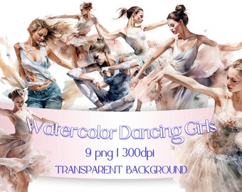 Watercolor Dancing Girls Clipart Bundle PNG Dance Ballet Clipart Watercolor Ballerina Clipart Dancers Card Scrapbooking Junk Journal