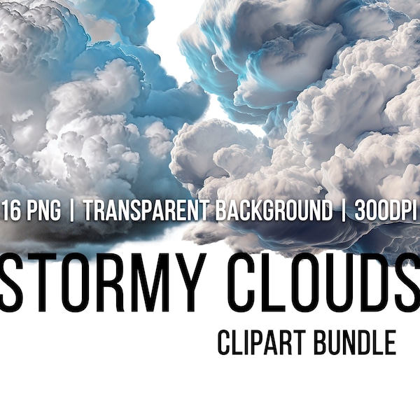 Dramatic Clouds Clipart Bundle PNG Stormy Cloud Art Weather PNG Clipart Bundle Storm Sky Cloud Stickers Instant Download Commercial Use