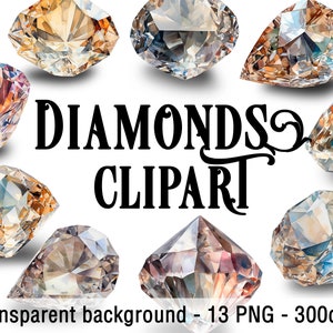Watercolor Diamond Clipart Set - 13 PNG Images with Transparent Background - Diamonds Clipart Bundle Printable for commercial use