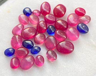 Gobelet rubis chargé de verre naturel de 7 à 12 mm, rubis chargé de verre rubis de qualité AAA, forme ovale, cabochon pour la fabrication de bijoux.