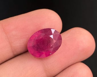 14X12 MM Natural Glass Filled Ruby Cut Stone, AAA Quality Ruby Glass Filled Ruby, Oval Shape Glass Ruby Faceted Stone For Jewelry Making.