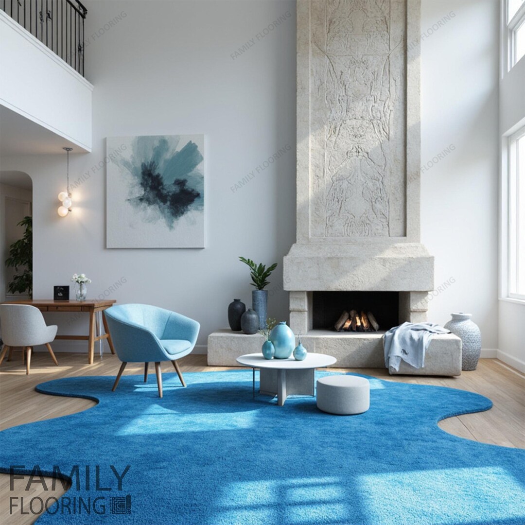 Handmade Irregular Blue Wool Rug: Tufted Modern Home Decor - Etsy