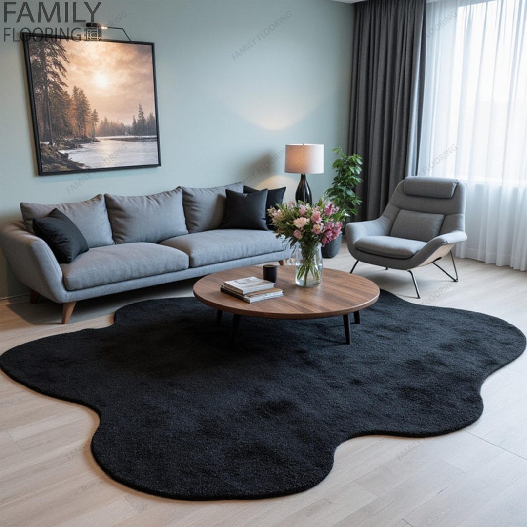 Irregular Shaped Solid Black Handmade Tufted Area Rug - Stylish Home ...