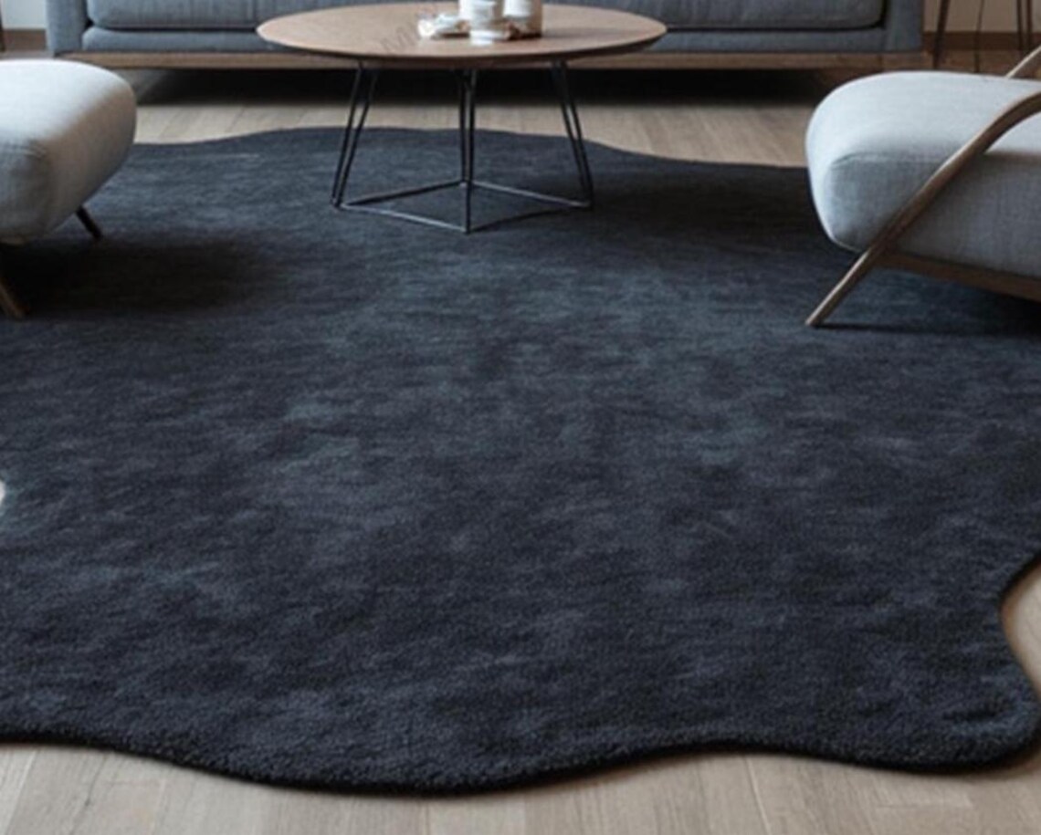 Irregular Shaped Solid Black Handmade Tufted Area Rug - Stylish Home ...