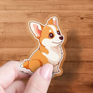 Linda pegatina de perro Corgi, adorable calcomanía de cachorro de dibujos animados, decoración de computadora portátil y botella de agua, regalo para amantes de los animales