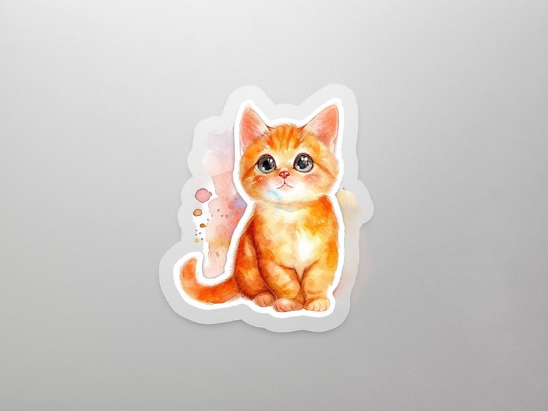 Cute Orange Tabby Cat Sticker, Watercolor Kitten Decal, Laptop and ...