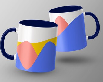 Kubek ze sztuką abstrakcyjną, kolorowy falisty wzór, różowe, czerwone i niebieskie akcenty, nowoczesne przybory kuchenne, opcje 11 oz i 15 oz, wyjątkowe naczynia do picia, pomysł na prezent