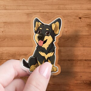 Schattige Duitse herder puppy sticker, cartoon hond sticker, vinyl laptop huid, dierenliefhebber cadeau, waterdichte auto bumper sticker
