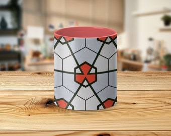 Mug à motif géométrique, design abstrait rouge et gris, ustensiles de cuisine modernes, tasse à café unique