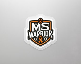 MS Warrior Emblem Sticker, Multiple Sclerosis Awareness Decal, Orange Ribbon Support, Waterproof Laptop Sticker, Unique Vehicle Decal