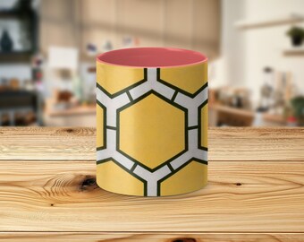 Mug à motif géométrique, motif hexagonal jaune, ustensiles de cuisine modernes, cadeau pour amateur de café, verres uniques