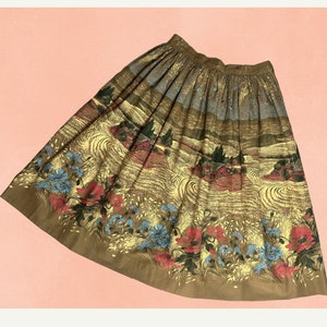1950s Farm Themed Border Print Skirt Sm 27&quot; Waist