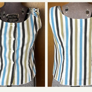 1950s Striped Cotton Beatnik Style Shirt Sm 34&quot; Bust