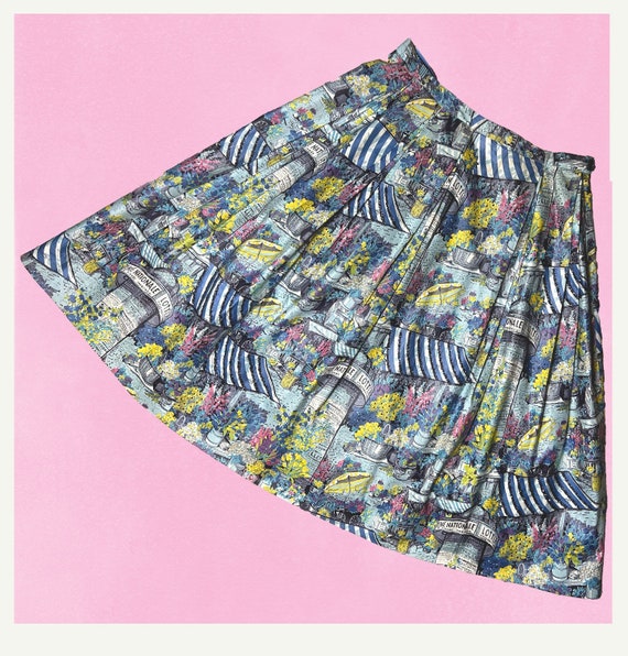 1950s Parisian Flower Market Novelty Print Skirt L