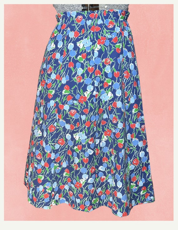 1980s Vintage Tulip Print A-Line Skirt, Medium 28… - image 4