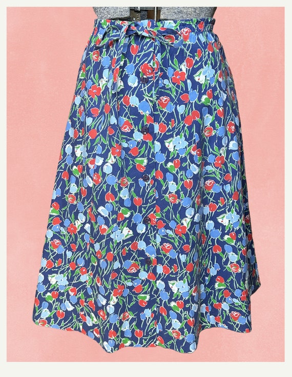 1980s Vintage Tulip Print A-Line Skirt, Medium 28… - image 2