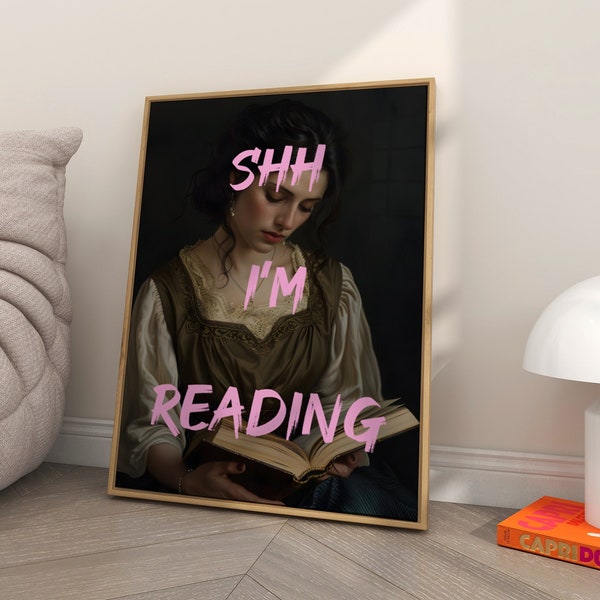 Shh I'm Reading Print, Altered Art Portrait, Renaissance Painting, Victorian Portrait Trendy Wall Art Eclectic Art Print Bedroom Print