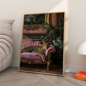 Tiger Poster, Tiger Lounging on a Luxury Sofa, Maximalist Wall Art, Dopamine Decor, Aesthetic Print, Preppy Wall Art, Trendy Decor