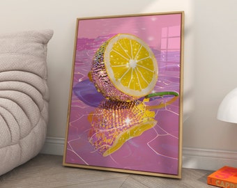 Stampa Pink Disco Lemon: Decorazione glamour per dormitorio (download digitale)
