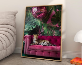 Disco Tiger Art Print, Maximalist Preppy Decor (Digital Download)