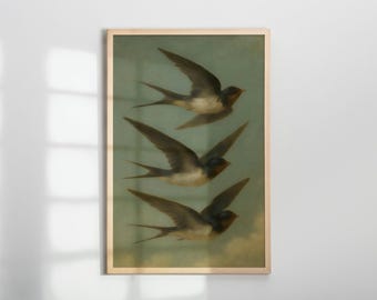 Stampa vintage di rondine: arte murale rustica in stile cottage (download digitale)