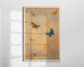 Whimsical Butterfly Cloud Print: Vintage Cottagecore Nursery Art (Digital Download