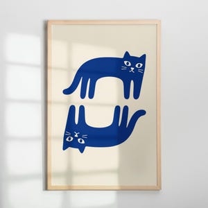 Katzen-Druck Blaues Minimalistisches Poster Blaue Katze Optische Täuschung Wand-Kunst Dopamin Dekor Retro Katzen-Druck Funky Tier Poster Katzenliebhaber-Dekor