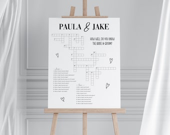 Funny Wedding Game, Custom Wedding Crossword, Personalized Crossword Game, How well do the bride and groom know each other?
