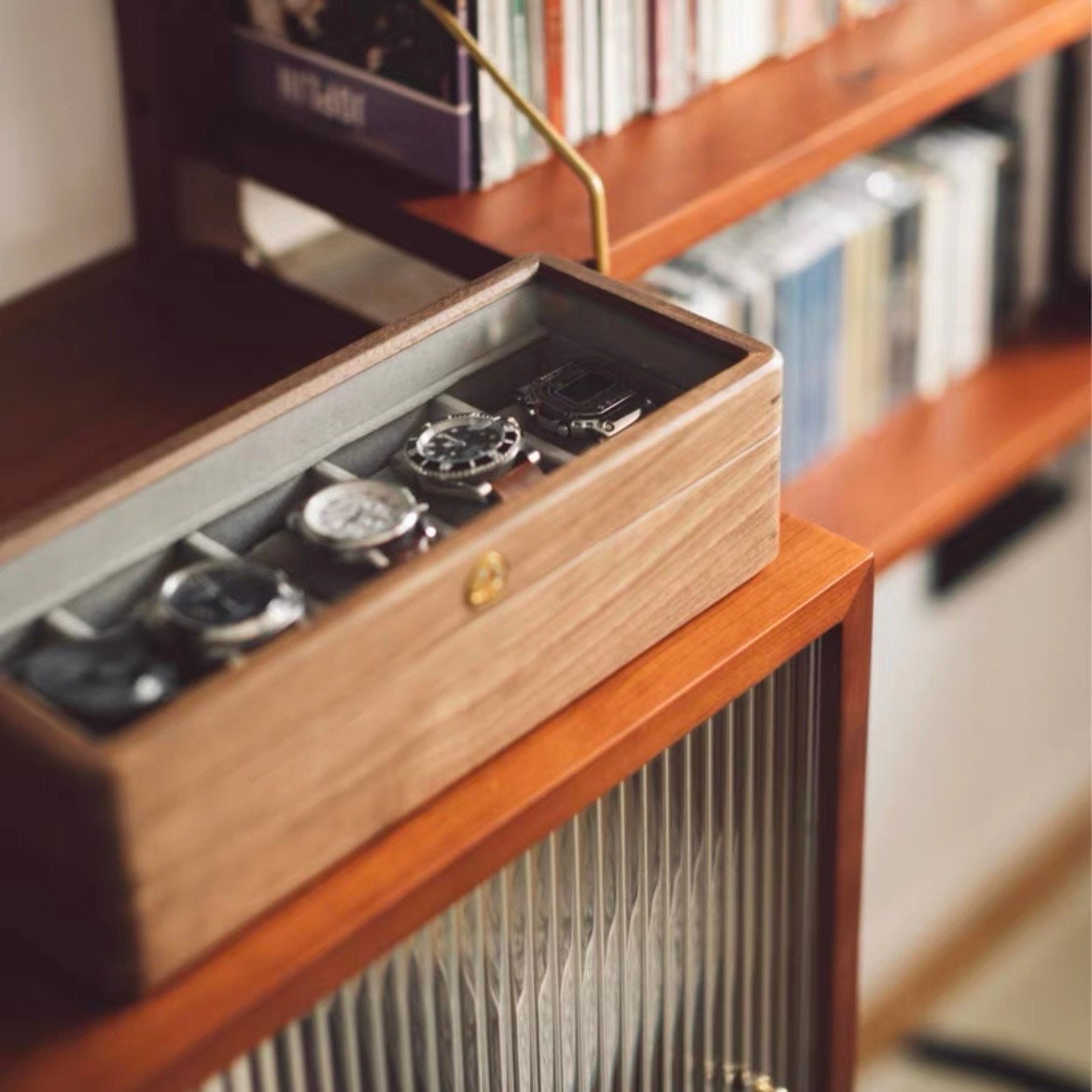 Glass Top Solid Walnut Wood Watch Box Unique Jewelry Box Etsy Australia