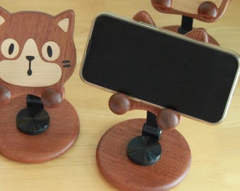 Handmade Wooden Animal Phone Stand: Eco-Friendly Solid Wood Desk Organizer