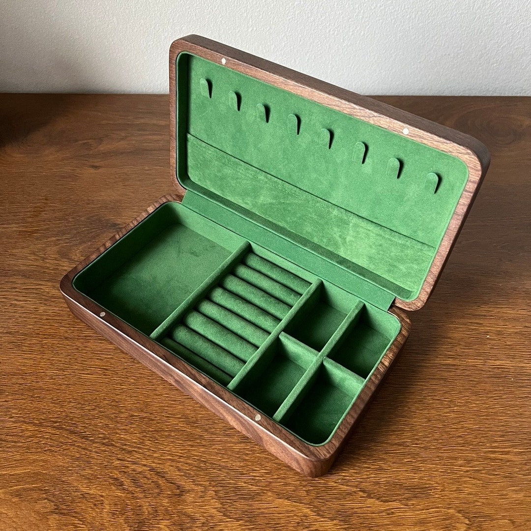 Custom Engrave Green Lining Jewelry Box Exquisite Unique Solid Etsy