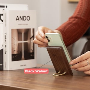 Walnut Wood Phone Holder: Minimalist Reading Rack image 1