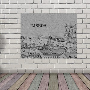 Greyscale Lisbon Portugal city view wall art photo, Available in 5 ratios as JPEG images at 300 DPI, Ideal for framing or print on canvas