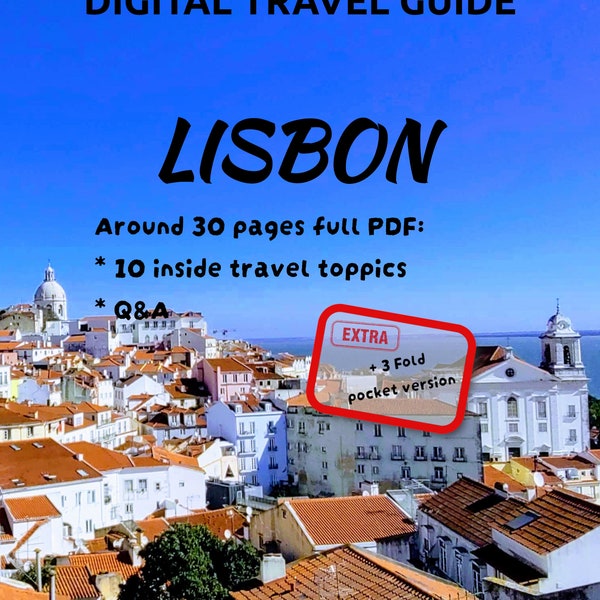 Lisbon Portugal digital planner travel guide book, 10 travel topics, personal travel experiences, holiday itinerary and city trip checklist