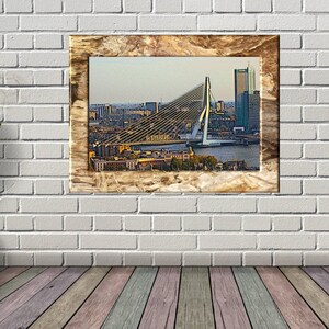 Rotterdam Erasmus bridge decorative wall art as digital download, available in 5 JPEG images at 300 DPI, Place in a frame or print on canvas