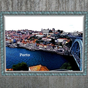 Porto Portugal, real photo print of the Douro river city, available in 5 ratio frame sizes as a digital decorative object