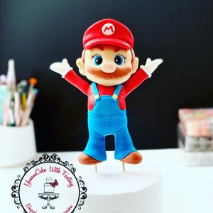 handmade inspired with Mario edible fondant  birthday cake topper (Approx 13cm tall)