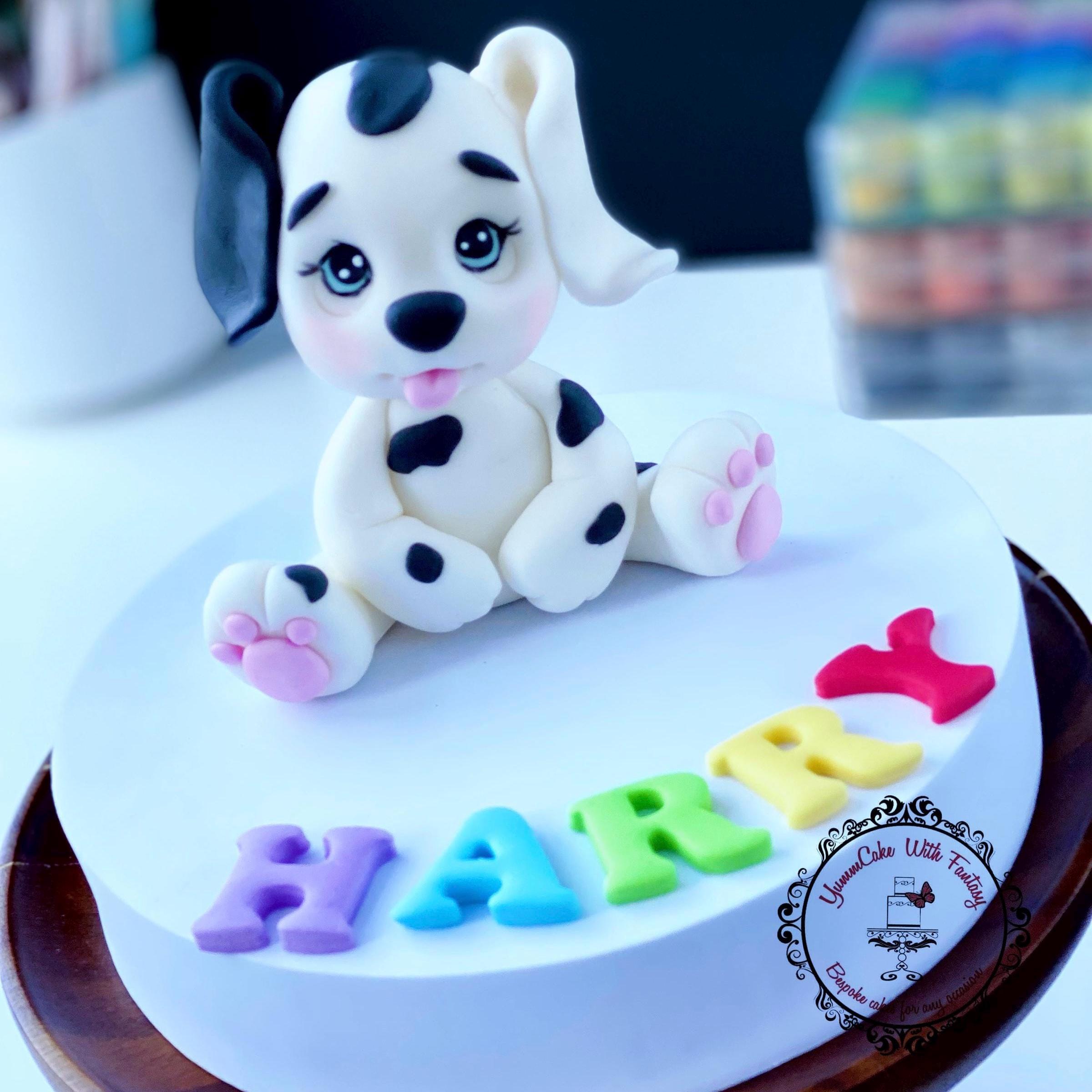 Baby Dalmatian Edible Fondant Puppy Dog Figure for Birthday Cake