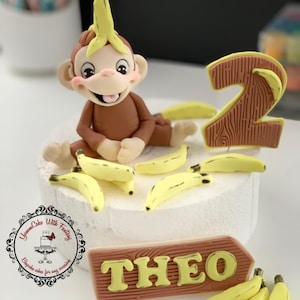 Cute Monkey handmade edible fondant birthday cake topper monkey, George custom made figure for kids birthday party cake