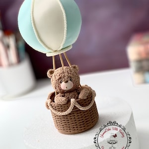 Cute Teddy Bear in the air balloon handmade edible fondant birthday cake topper, teddy bear edible figurine for kids birthday party Uk