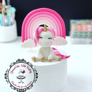 Cute unicorn  ( Approx 10cm tall) and rainbow handmade edible fondant Birthday Cake decoration, fondant unicorn cake Topper