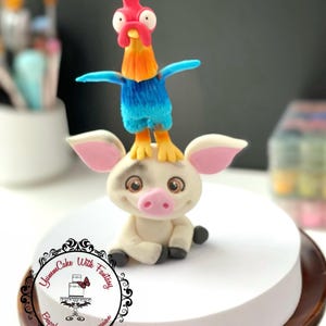 Inspired by Moana Pua And Hej Hei handmade fondant edible birthday cake topper Pua pig edible decoration for moana theme birthday cake