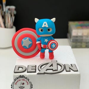 Handmade Hero figure Captain America superhero inspired edible fondant  birthday cake topper decoration , edible decoration for boys cake