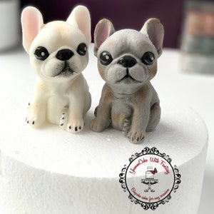 Edible puppy dog figure,French Bulldog Puppy Edible fondant Birthday, wedding Cake Topper, cute dog sugarpaste Decoration for children cake