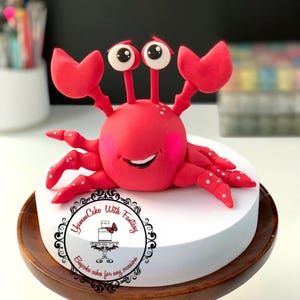 Cute Crab figurine handmade Edible fondant Birthday Cake Topper, under the sea edible crab  figure for kids ocean, sea Birthday party cake