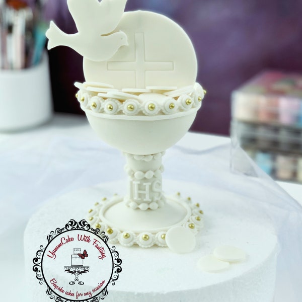 First Holy Communion Chalice Cup And Host Handmade Edible Fondant Cake Topper ,First Holy Communion edible decoration for cake