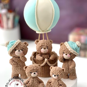 Cute Teddy Bear in the air balloon handmade edible fondant birthday cake topper, teddy bear edible figurine for kids birthday party Uk