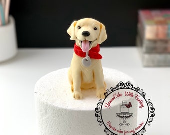 Labrador dog (Approx 10cm/4”  tall) handmade edible fondant Birthday Cake Topper, sugarpaste Labrador puppy decoration for children cake UK