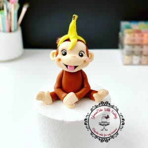 Cute Monkey handmade edible fondant birthday cake topper monkey, George custom made figure for kids birthday party cake